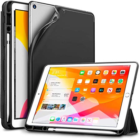 ESR for iPad 10.2 Case with Pencil Holder, Rebound Trifold Smart Case with Pencil Slot for iPad 7th Generation 10.2'' 2019, Soft Flexible Back Cover, Black