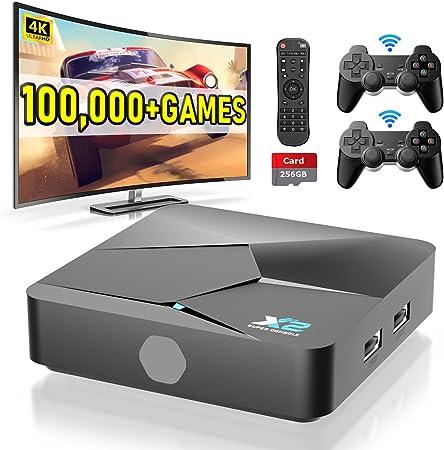 Kinhank Retro Games Console 256 GB, Super Console X2 Built in 100,000  Games, 60  Classic Emulators, EmuELEC 4.5/Android 9.0 System in 1, 4K UHD Display, 2.4G/5G BT 5.0, with 2 Controllers