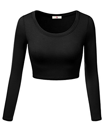 Womens Crop Top Round Neck Basic Long Sleeve Crop Top - Made In USA