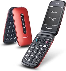 Panasonic KX-TU550EXR 4G Essentials Clamshell Handy für Senioren, 1,2 MP Kamera, Seniorentelefon mit großem 2,8 Zoll Display, 300 Stunden Standby-Zeit, Rot