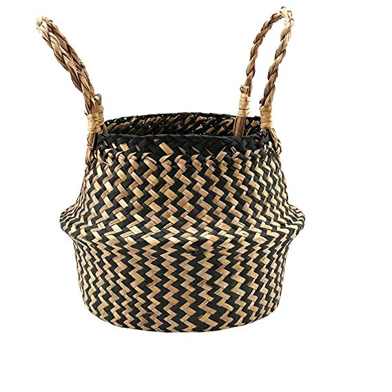 Natural Seagrass Belly Basket with Handles, Large Storage Laundry Basket