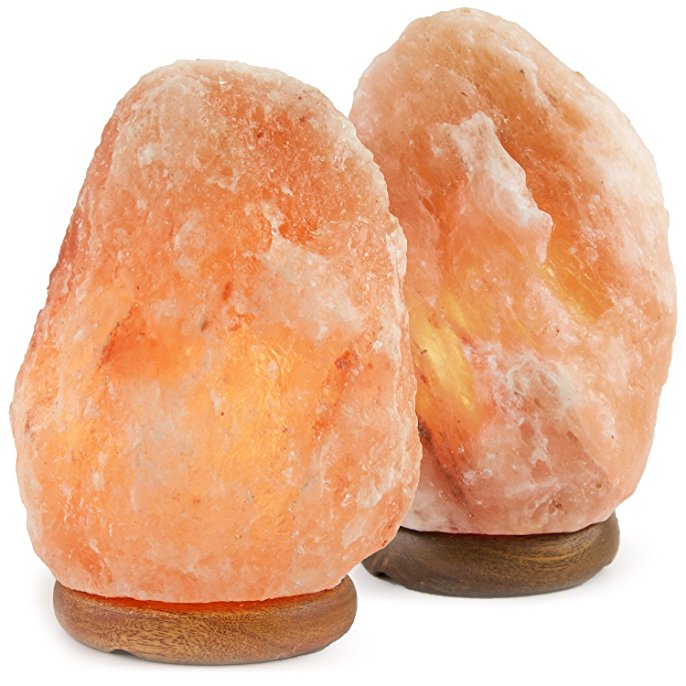 Pack of 2 Natural 6" to 8" Himalayan Salt Lamp on Wood Base with Cord, Light Bulb & Authentic Crystal Allies Info Card