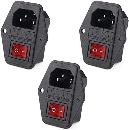 HiLetgo 3pcs AC 250V 15A 3 Terminal Power Socket with Fuse Holder Case ON/OFF Switch Arcade Power Supply