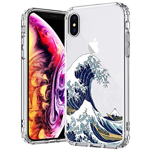 MOSNOVO Case for iPhone XS/iPhone X, Tokyo Wave Clear Design Pattern Printed Transparent Plastic Hard Back Case with TPU Bumper Protective Case Cover for Apple iPhone X/iPhone XS