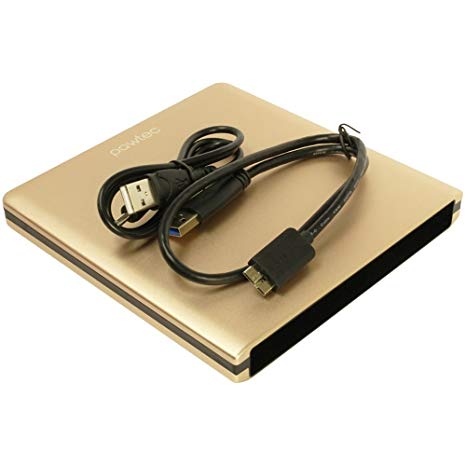 Pawtec Luxury Slim Aluminum USB 3.0 External Enclosure For Optical SATA Drive Blu-Ray DVD MAC/PC - Gold Edition