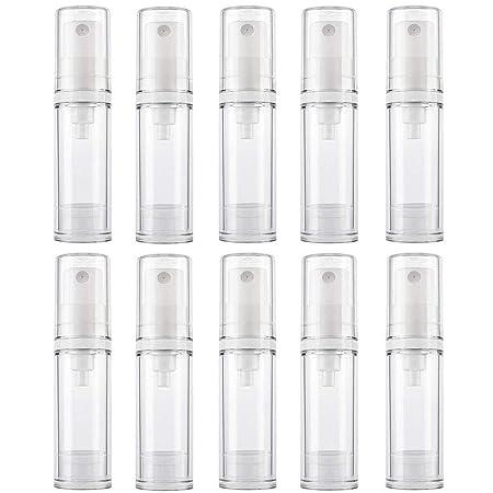 10 Pcs 5ml 10ml 15ml Airless Pump Bottles Empty Refillable Lotion Cream Vacuum Bottles Cosmetic Containers for Makeup Foundations & Serums (15ML)