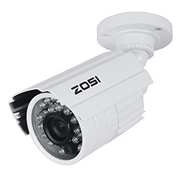 ZOSI HD 800TVL Day/Night 24 Infrared Leds Wide Angle 3.6mm CCTV Camera Home Security Outdoor Waterproof 65ft 20m IR night Vision bullet Camera white (metal case )