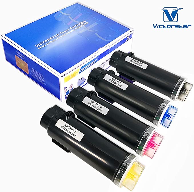 VICTORSTAR 4 Colors Compatible Toner Cartridges for Xerox Phaser 6510 WorkCentre 6515 Extra High Yield 5500 Pages for BK & 4300 Pages for C M Y for Xerox Printers 6510/N 6510/DN 6515/N 6515/DN