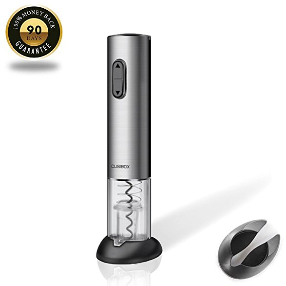 Electric Wine Opener, CUSIBOX Rechargeable Stainless Steel Electric Wine Bottle Opener with Foil Cutter