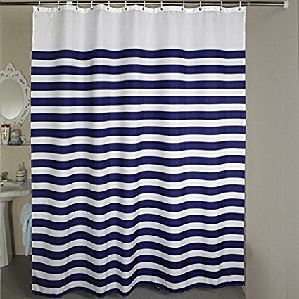 Welwo Shower Curtains, Nautical Stripes_Striped Shower Curtain Set Horizontal Striped Shower Curtain 36 x 72 Inches Bath Curtain for Shower_Bath_Bathroom Accessories, Blue White
