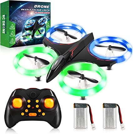 Mini Drone for Kids 8-12, Crash Proof LED Lights One Key Take Off Landing Flips RC Remote Control Small Drones Toys, Cool Toys Gifts for Boys Girls, Altitude Hold, 3D Flips, Headless Mode, 2 Batteries