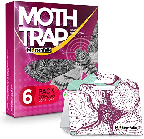 Mottenfalle Clothes Moth Traps 6-Pack - Prime Safe Non-Toxic Eco-Friendly Moth Traps with Pheromones Sticky Adhesive Tool for Wool Clothes Closet Carpet - Pesticide & Insecticides Free
