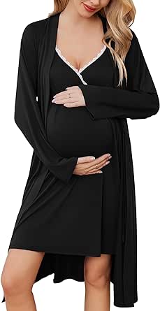 Ekouaer Womens Maternity Nursing Gown and Robe Set Labor Delivery Nuring Nightgowns for Hospital Breastfeeding Robes