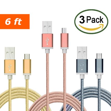 TekSonic® [3 Pack] 6ft Extra Long Micro USB to USB Cable Nylon Braided Quick Charge Cable/Cord for Wall Chargers and Data Sync Cable Charge for Android, Samsung, HTC, LG, Nokia, Motorola, Tablets