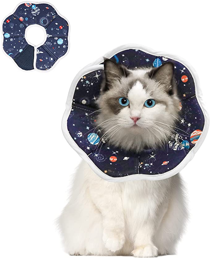 ComSaf Soft Cat Recovery Collar, Protective Adjustable Pet Cone Collar for After Surgery, Comfortable Lightweight Elizabethan Collar for Cat Kitten Prevent from Licking Wounds, Not Block Vision