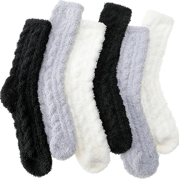 ANTSANG 6 Pairs Fuzzy Slipper Socks for Women Men Fluffy Warm Thick Winter Soft Plush Cozy Home Socks