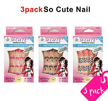 Beautia 3pack So Cute Artificial Pre-Glued Junior Nail (Sticker Nails)