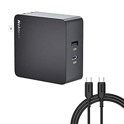 USB C Wall Charger, Nekteck 62W 2-Port 50W PD and 12W USB-A Charger Power Delivery, Compact Foldable with 6.6Ft Cable for MacBook 12” Pro/Air, Ipad Pro 2018, Galaxy S10/S10e/S9, Pixel 3A/3/2/XL