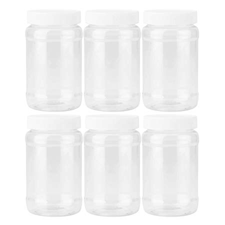 Fasmov 17 oz Plastic Jars with Screw on Lids Storage Jars with White Sealing Caps, Set of 6