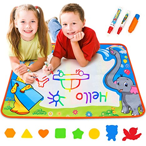 Toyk Aquadoodle Mat Kids Toy Water Doodle Mat and 3 Magic Pens Color Children Water Drawing Pad Board and Aqua Doodle Pen for Boys Girls Doodle Learning Toy Best Educational