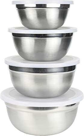 Chef Craft Select Prep Bowl Set with Lid.75 qt, 1 qt, 1.5 qt and 2qt, Stainless Steel