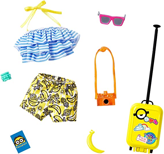 Barbie Storytelling Fashion Pack of Doll Clothes Inspired by Minions: Halter Top, Banana Shorts and 6 Accessories Dolls, Gift for 3 to 8 Year Olds, Multi (GJG37)