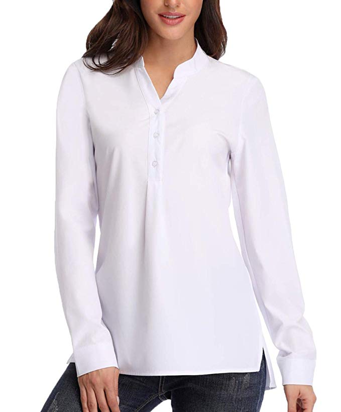 Dilgul Women’s V Neck Blouses Long Sleeve Tops Button Down Shirts