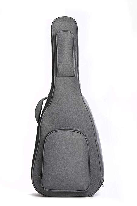 Professional Acoustic and Classical Guitars Gig Bag Soft Case by Hola! Music, Pro Series with 25mm (1 Inch) Padding, Full Size (41 Inch), Gray