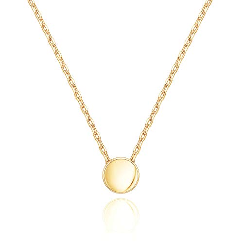 PAVOI 14K Gold Plated Tiny Dot Necklace Round Circle Pendant Necklace | Gold Necklaces for Women