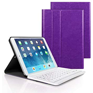 iPad 9.7 Inch 2018/2017 Keyboard Case, Ultra-Slim Removable Wireless Bluetooth Keyboard PU Folding Leather Folio Keyboard Cover For iPad 9.7 2018/2017/iPad Pro 9.7/iPad Air 2/iPad Air Tablet-Purple
