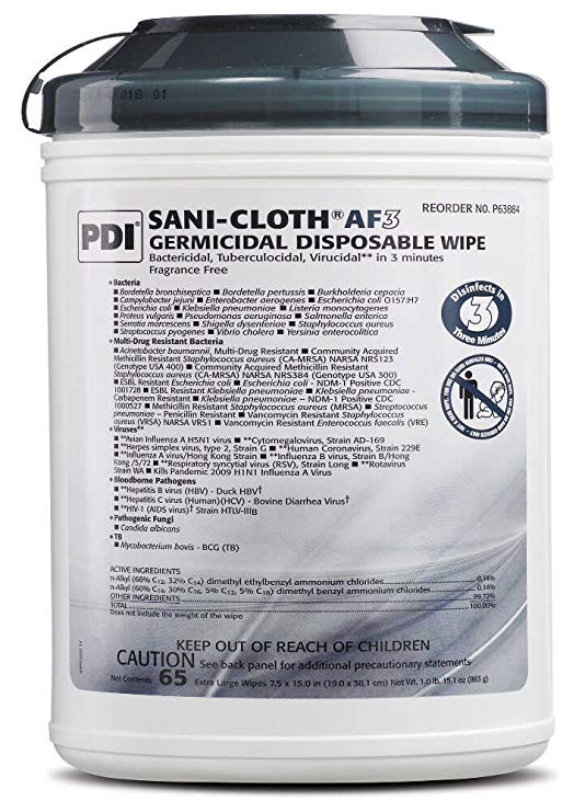 PDI Sani-Cloth AF3 Alcohol-Free Germicidal Disposable Surface Wipes 7.5"x15" -65-
