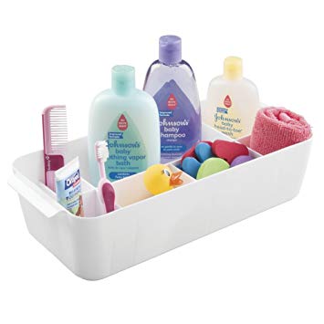 mDesign Baby Nursery Organizer Storage Tote for Shampoo, Wipes, Powder, Burp Cloths, Rattles - Large, White