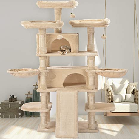 Allewie 68 Inches Large Multi-Level Cat Tree Condo with Sisal Scratching Posts, Perches, Houses, Hammock and Baskets, Cat Tower Furniture Kitty Activity Center Kitten Play House