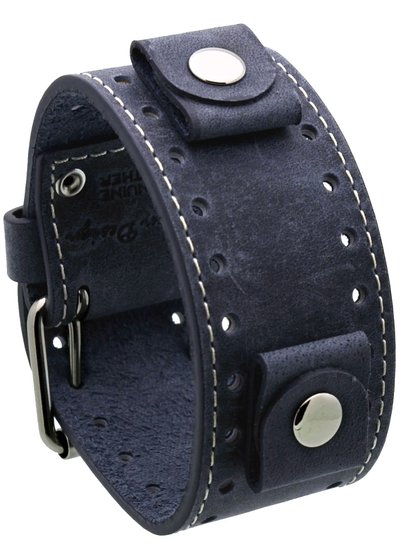 Rev #CHO-CB Crazy Horse Leather 22mm Lug Width Wide Slate Blue Cuff Watch Band