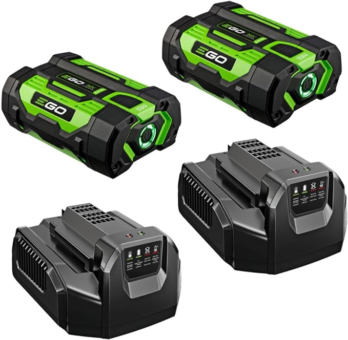 EGO Power  BA1400T 2 Pack of 2.5 Ah Battery with Upgraded Fuel Gauge (3rd Generation) & 2 Pack of CH2100 Standard 56-Volt Lithium-ion Charger