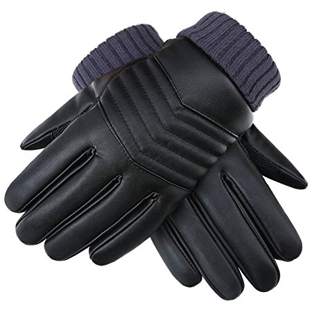 YQXCC Winter Men's Leather Gloves Touch Screen Outdoor Sports Cycling Windproof Warm Gloves