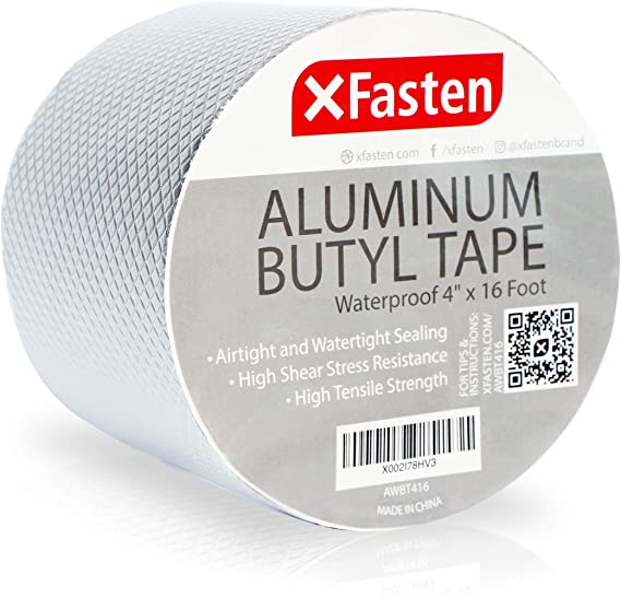 XFasten Super Waterproof Aluminum Butyl Tape, 4-Inch x 16-Foot, Aluminum Foil Tape with Butyl Rubber Adhesive for Window and Metal Roof Flashing, Patching and Gutter Leak Repair