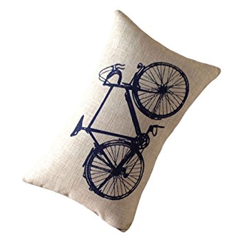 Aeneontrue Cotton Linen Modern Bicycle Print Throw Pillow Cover (12 Inch x 20 Inch, Dark Blue)