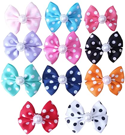 PET SHOW Bowknot Dog Hair Bows with French Barrette Clips Pet Puppies Yorkie Teddy Grooming Hair Accessories Pack of 10