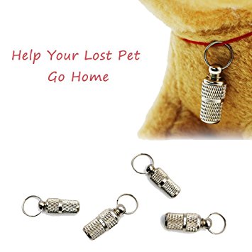 AOWA 2 Pcs Anti-Lost Pet Dog Cat Puppy ID Address Name Label Tag Barrel Tube Collar Metal Simple Durable