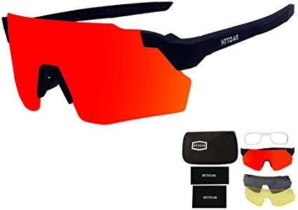 HTTOAR Cycling Glasses Sports Sunglasses with 3 Interchangeable Lenes for Men Women Bicycle Running Driving Fishing Golf Baseball Glasses