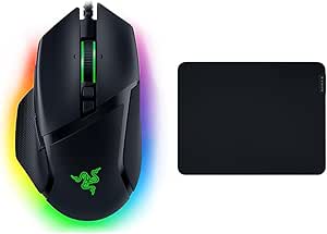 Razer Basilisk V3 - Wired Customisable Gaming Mouse Black & Gigantus V2 Medium - Soft Medium Gaming Mouse Mat for Speed and Control (Non-Slip Rubber, Textured Micro-Weave Cloth, 36 x 27 x 0.3cm) Black