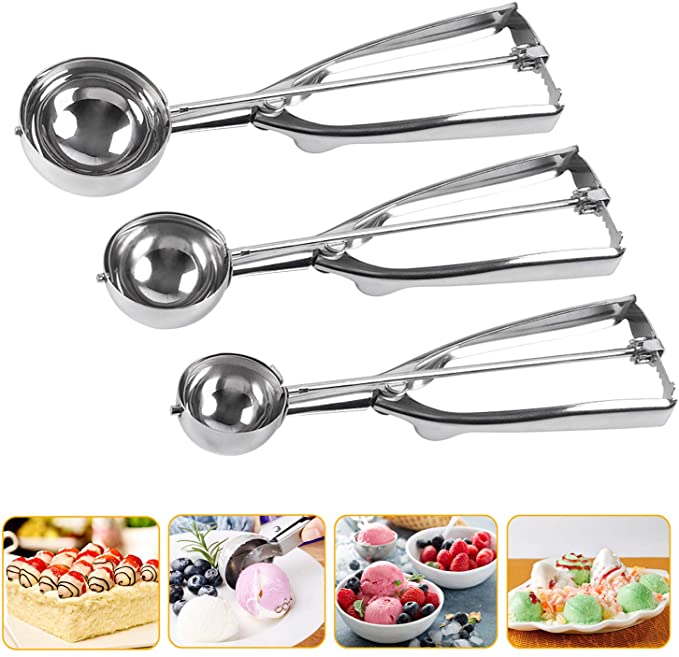 LAO XUE Cookie Scoop Set, Stainless Steel Cookie Scoops with Trigger Release,Include Large-Medium-Small Sizes Balls for Perfect for Cookie, Ice Cream, Cupcake, Muffin, Meatball