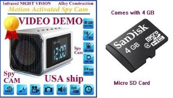 Top Secret motion activated spy camera with 24/7/365 recording plugged in or on battery. Hidden camera now includes 4 gb micro sd card. By Online-Enterprises