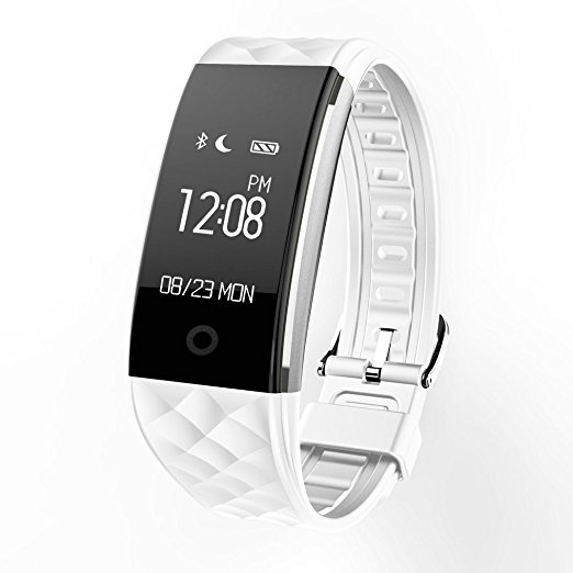 Sports Fitness Tracker ZIMINGU S2 Waterproof Smart Bracelet with Heart Rate Monitor Pedometer Call Reminder OLED Touch Screen Bluetooth Wristband with Calories Tracker(White)