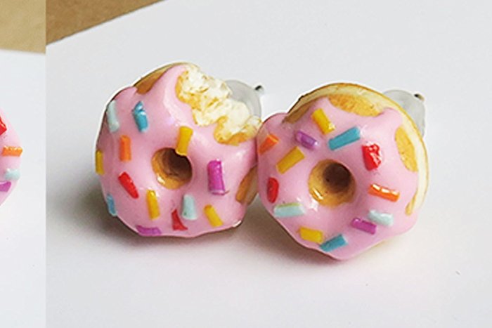 Pink Donut Earrings with Colored Sprinkles - Donut studs, food jewelry, miniature food, donut jewelry, kawaii earrings, food earrings