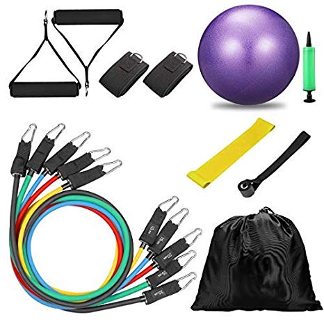 ONTWIE 14PCS 100LBS Exercise System Workout Resistance Set – Include 5 Stackable Exercise Bands, Fitness Strength Bands&Mini Yoga Ball for Powerlifting, Pilates, Yoga etc