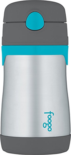 THERMOS FOOGO Vacuum Insulated Stainless Steel 10-Ounce Straw Bottle, Charcoal/Teal