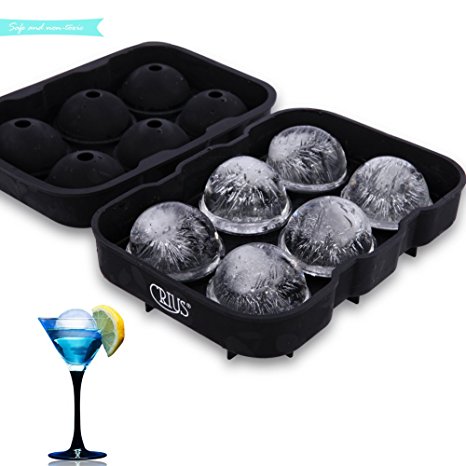 CRIUS ICE BALL MOLD - 6 Spherical Cavity Silicone Ice Ball Maker Mold - Ice Cube Tray - Flexible Silicone For Food Contact - BPA Free