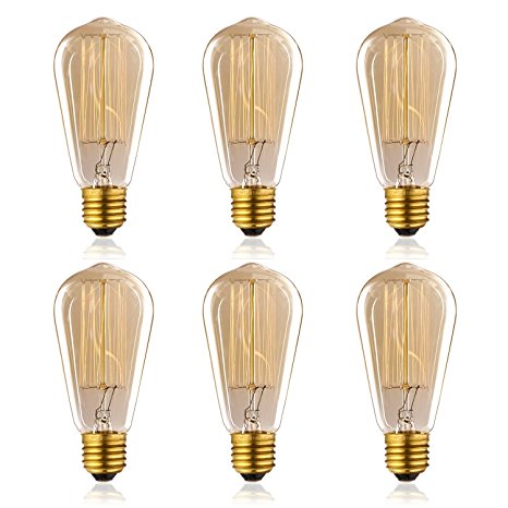Homestia Amber Color ST58 60W 110V Vintage Antique Edison Style Incandescent Clear Glass Light Lamp Bulb (6 pack)